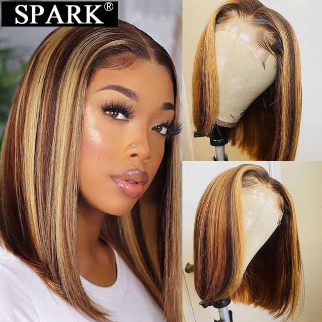 SPARK Ombre 1B/30 Bob Peruvian Straight Highlight 13x4 Lace Frontal Short Bob Wig Remy Hair 4x4 HD Lace Closure Human Hair Wigs