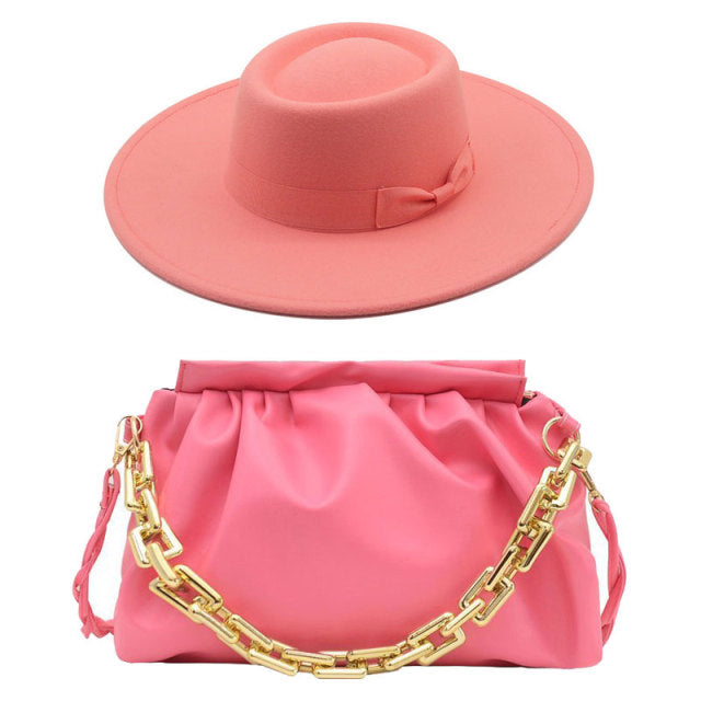 Fedora Hat For Women Bump Cap Oversized Chain Accessory Bag