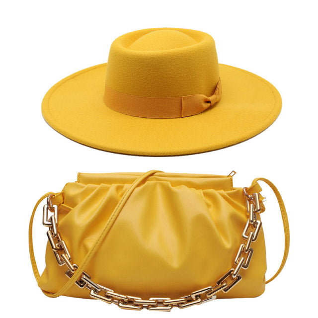 Fedora Hat For Women Bump Cap Oversized Chain Accessory Bag