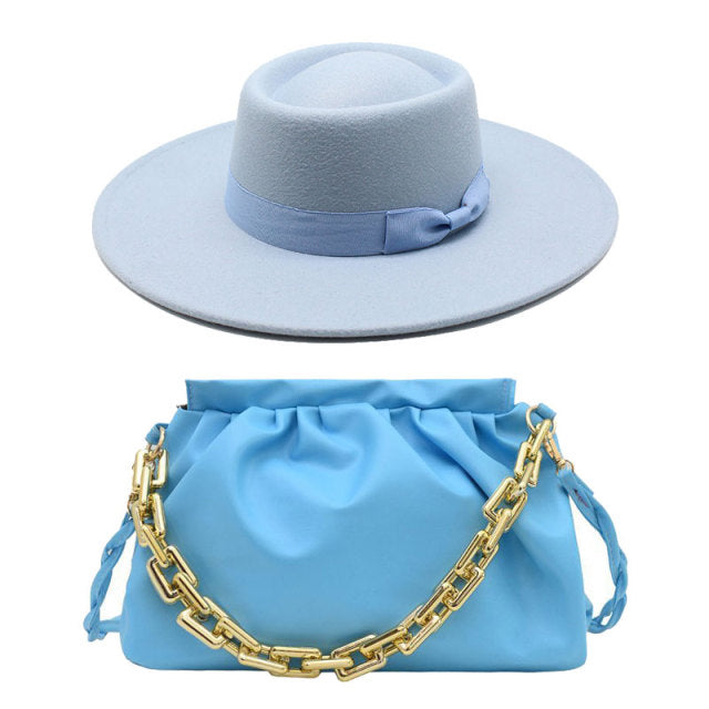 Fedora Hat For Women Bump Cap Oversized Chain Accessory Bag
