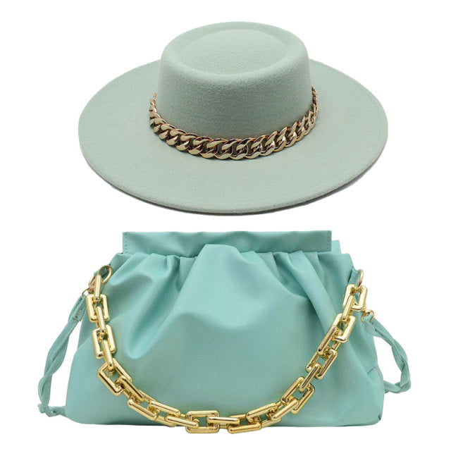 Fedora Hat For Women Bump Cap Oversized Chain Accessory Bag