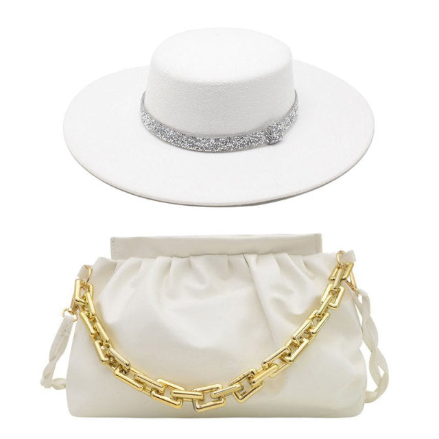 Fedora Hat For Women Bump Cap Oversized Chain Accessory Bag