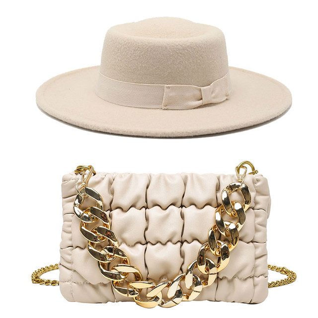 Fedora Hat For Women Bump Cap Oversized Chain Accessory Bag