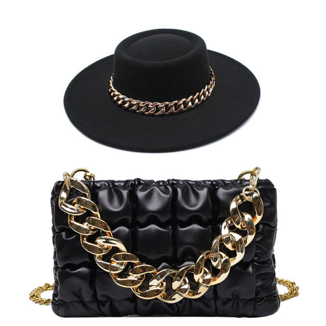 Fedora Hat For Women Bump Cap Oversized Chain Accessory Bag
