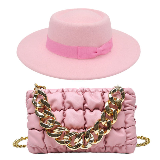 Fedora Hat For Women Bump Cap Oversized Chain Accessory Bag