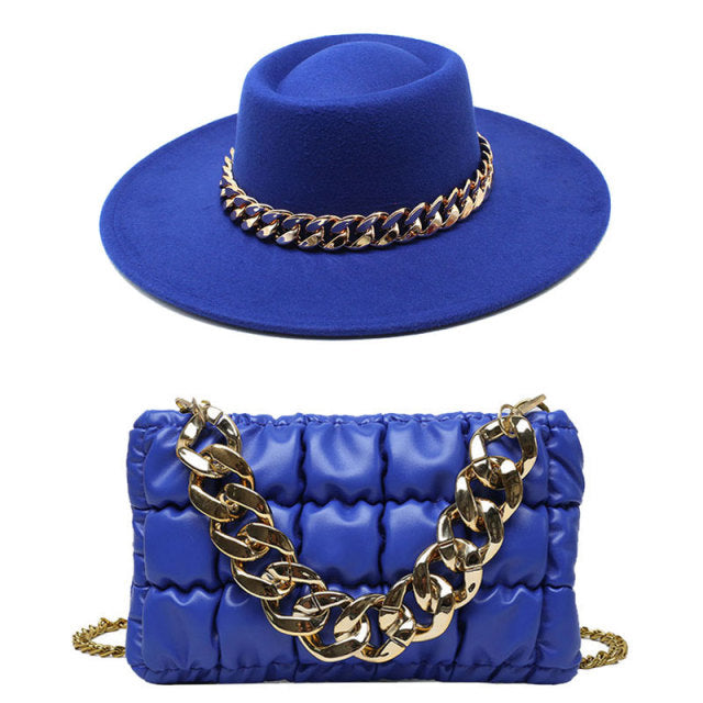 Fedora Hat For Women Bump Cap Oversized Chain Accessory Bag