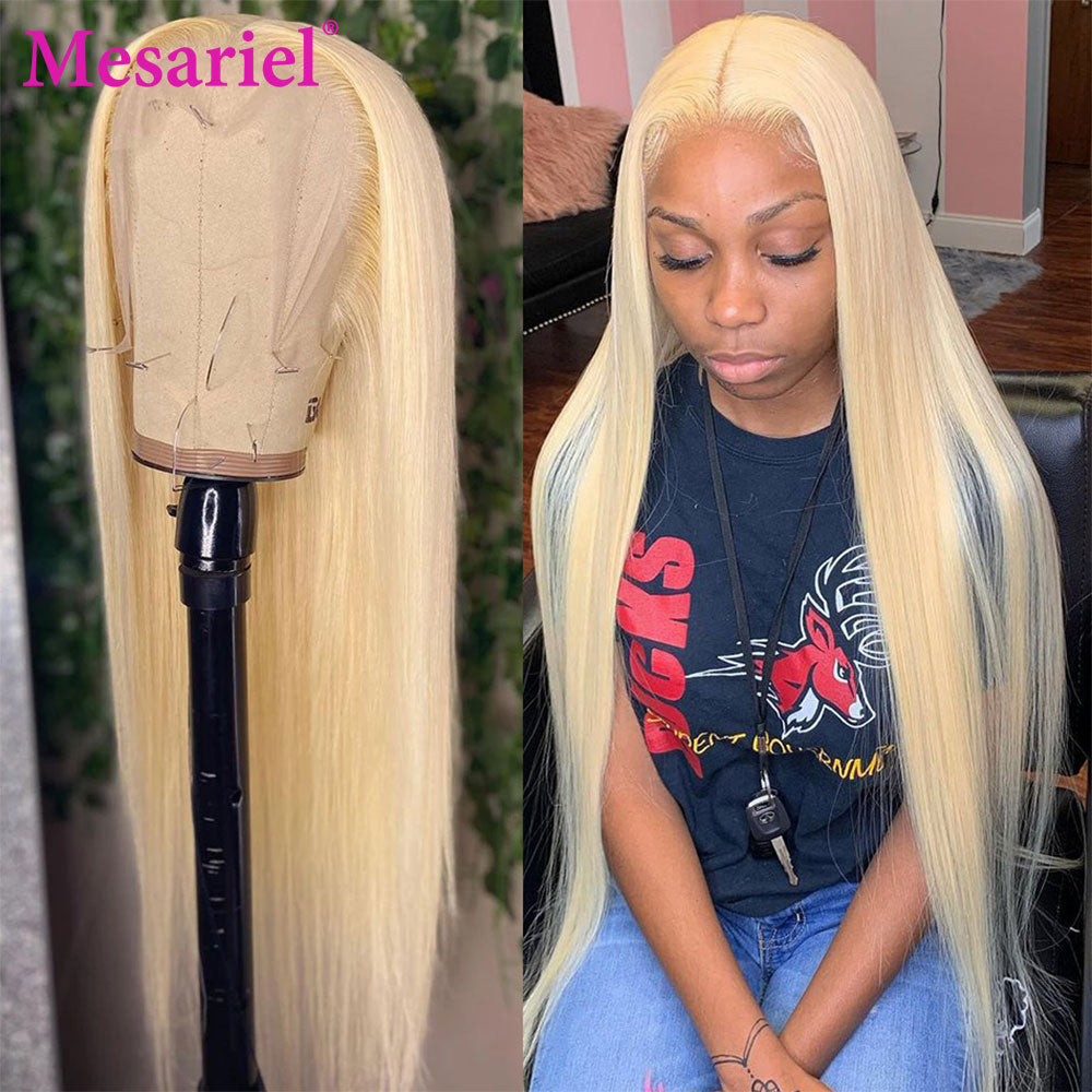 HD Lace Frontal Wig For Women 13X6 Blonde Lace Front Human Hair Wig 38inch Straight Hair Lace Wig Pre Plucked With Baby Hair
