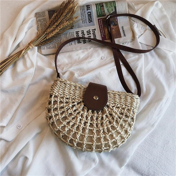 New Summer Rattan Bags Women Saddle Straw Shoulder Bag Handmade Crossbody Bag Lady Handbags Woven Bohemia Clutch 2022
