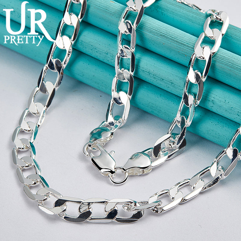 925 Sterling Silver Single Buckle Necklace 16/18/20/22/24 Inch Chain For Men & Women