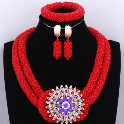 Chunky Women Royal Blue African Beads Bridal Jewelry Sets For Wedding Nigerian Beads Necklace Earrings Bracelet Set Of Jewelry
