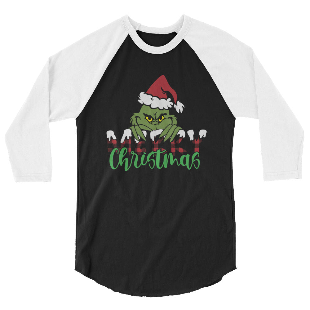 Grinch Merry Christmas 3/4 sleeve raglan shirt