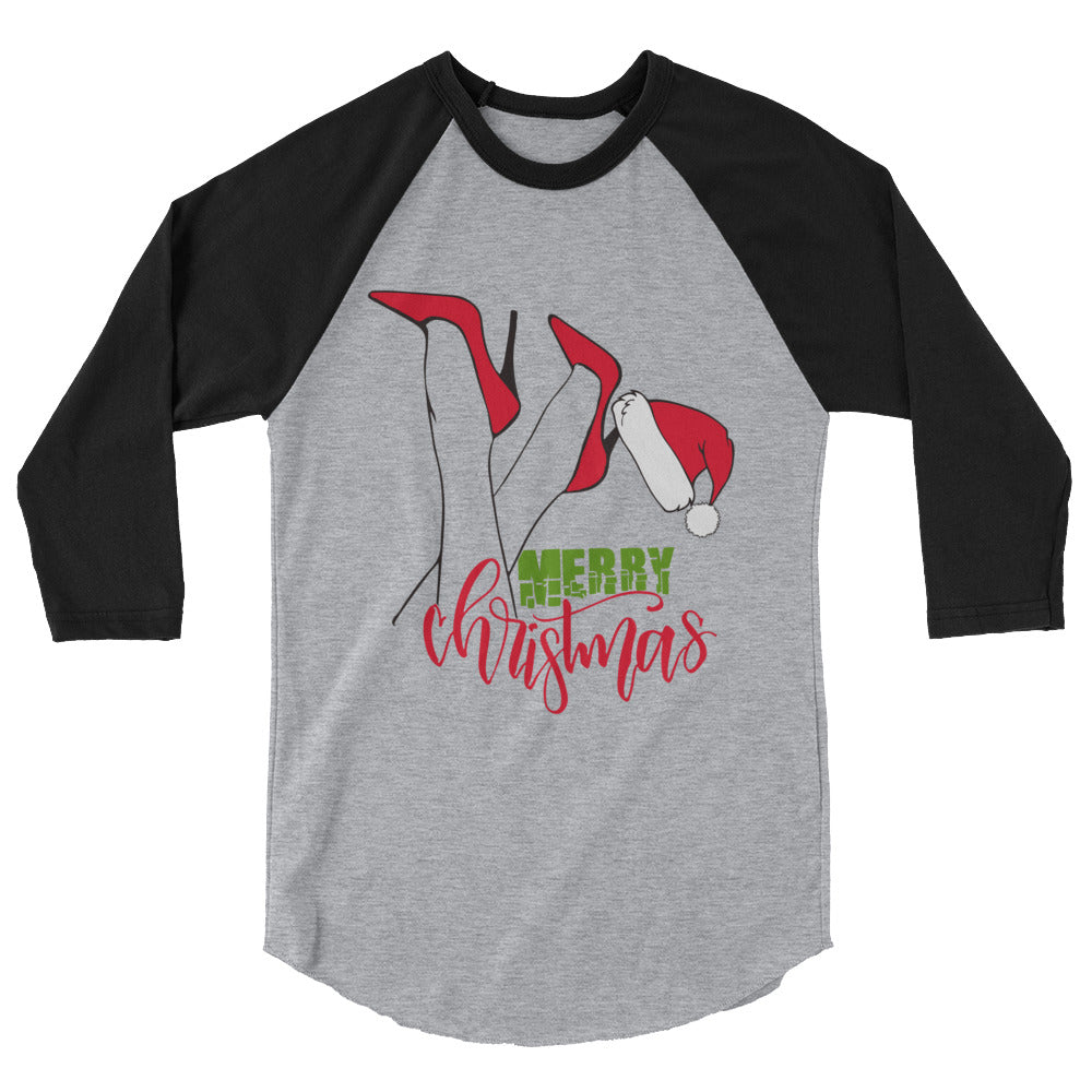 Merry Christmas Heels 3/4 sleeve raglan shirt
