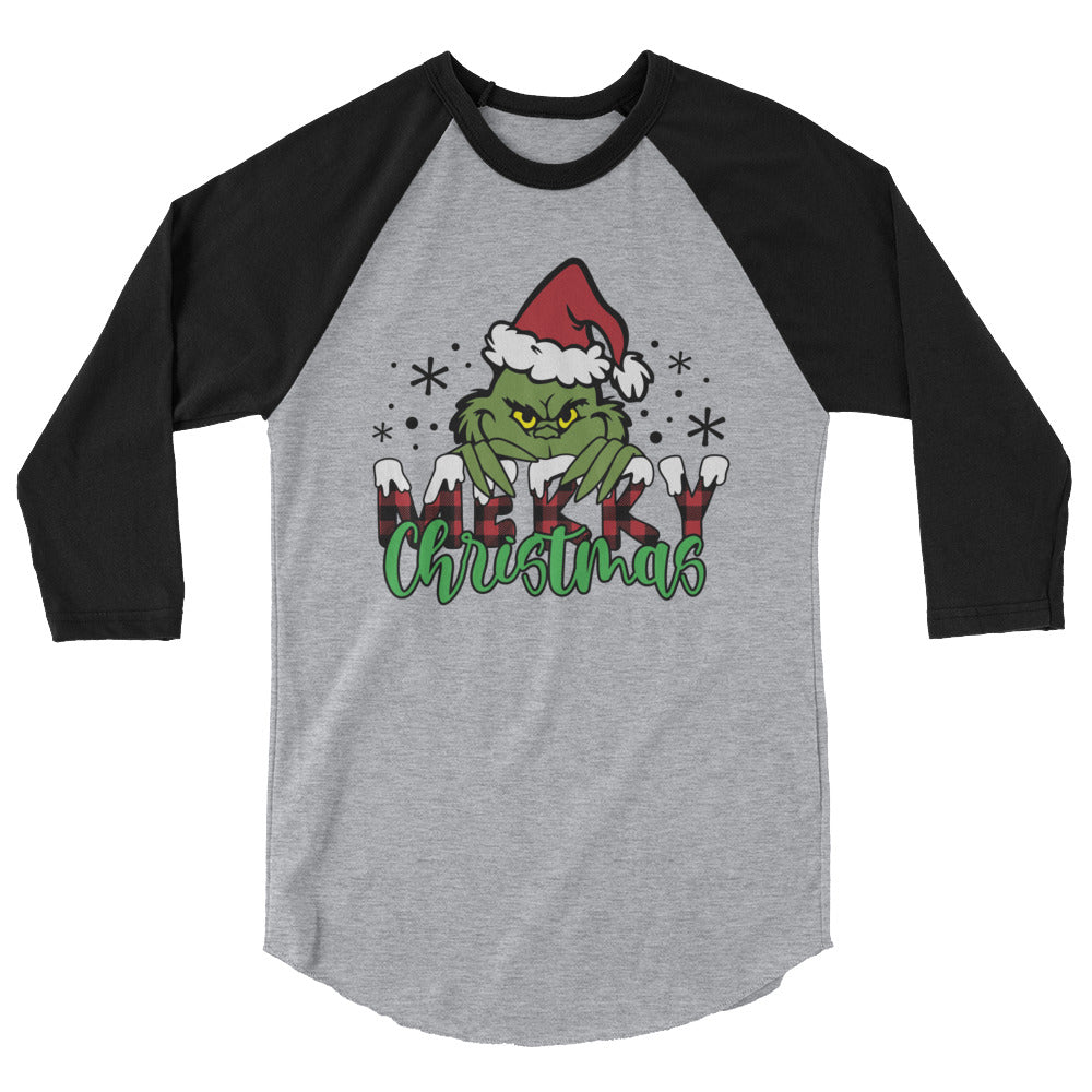 Grinch Merry Christmas 3/4 sleeve raglan shirt