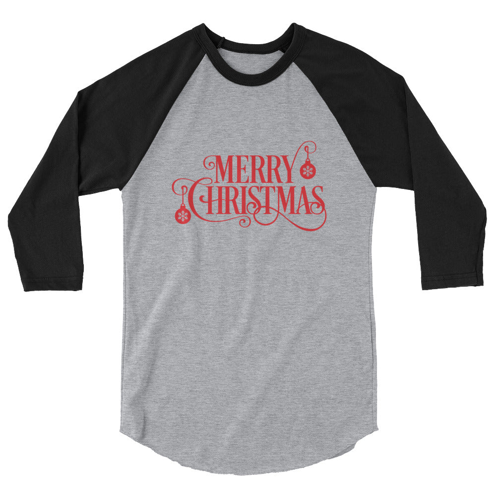 Merry Christmas Ornament 3/4 sleeve raglan shirt