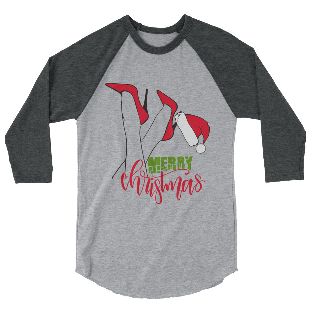 Merry Christmas Heels 3/4 sleeve raglan shirt
