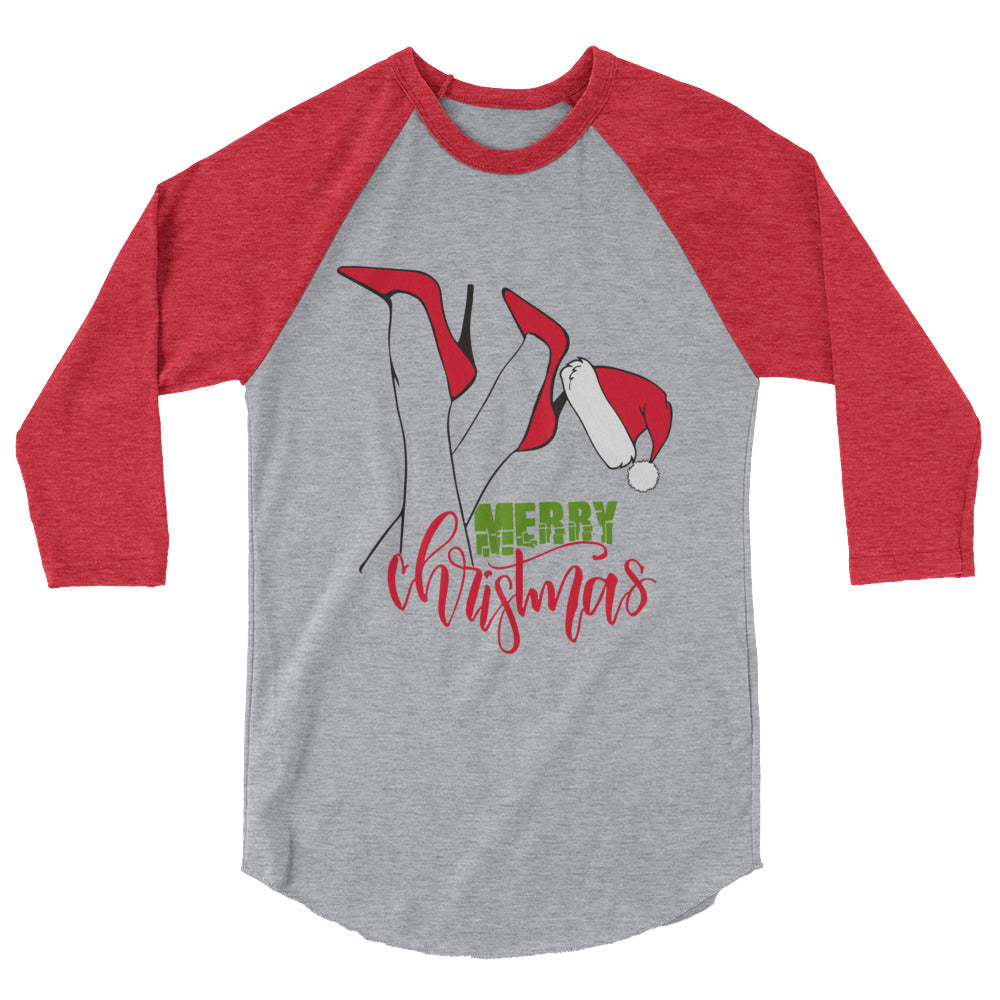 Merry Christmas Heels 3/4 sleeve raglan shirt