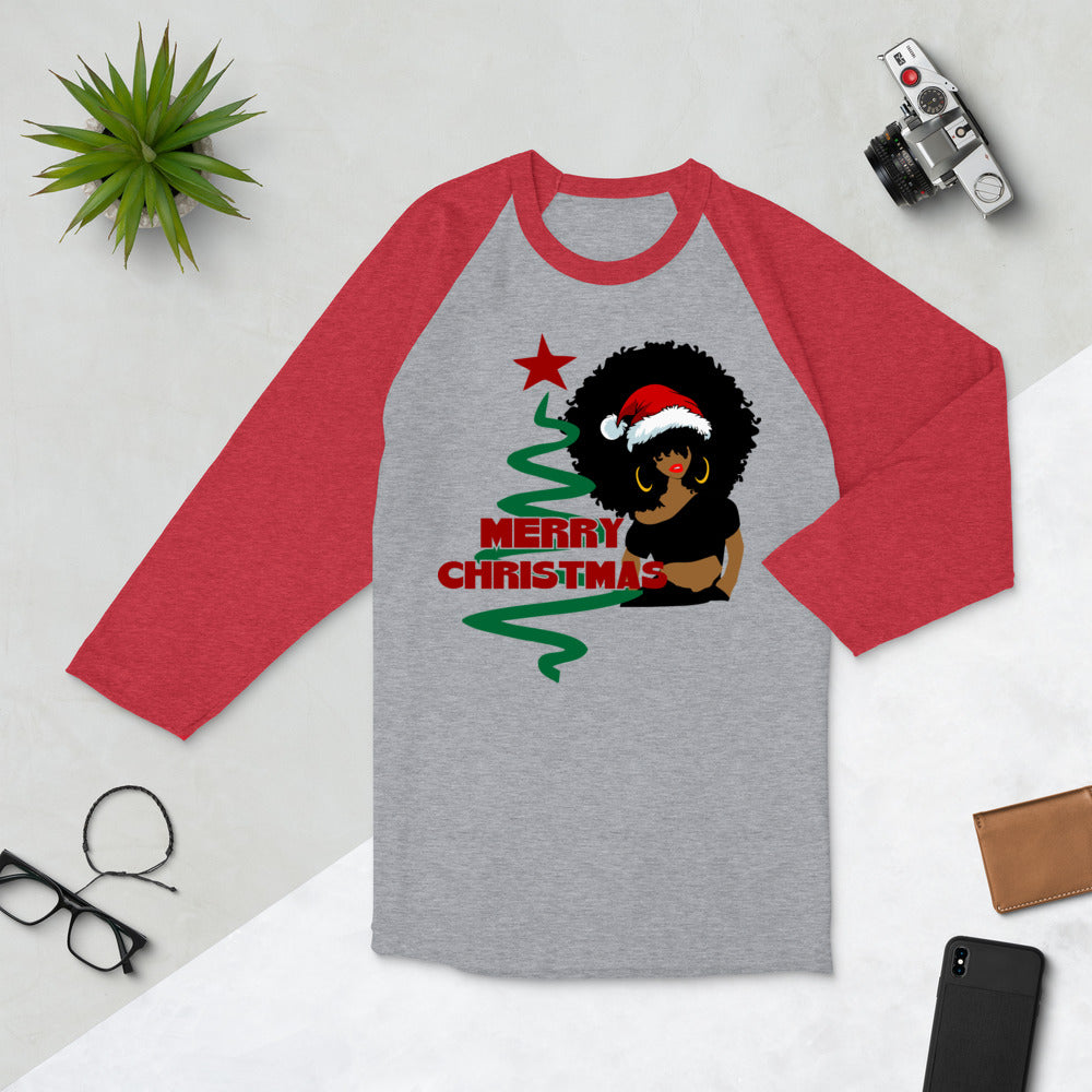Merry Christmas 1 Afro 3/4 sleeve raglan shirt