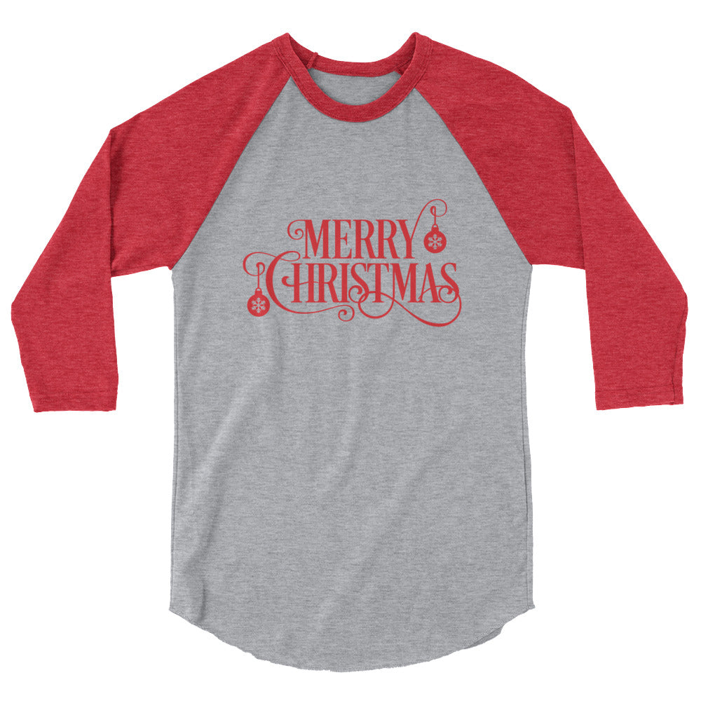Merry Christmas Ornament 3/4 sleeve raglan shirt