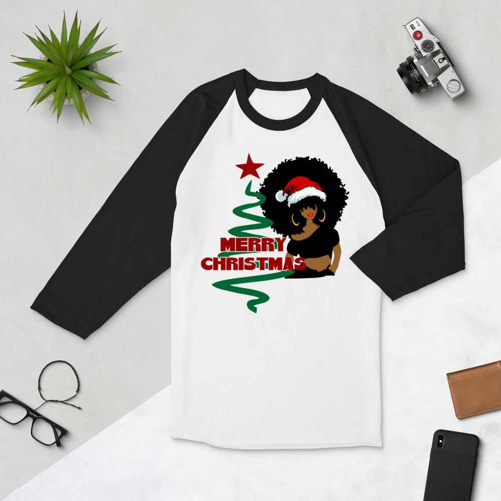 Merry Christmas 1 Afro 3/4 sleeve raglan shirt