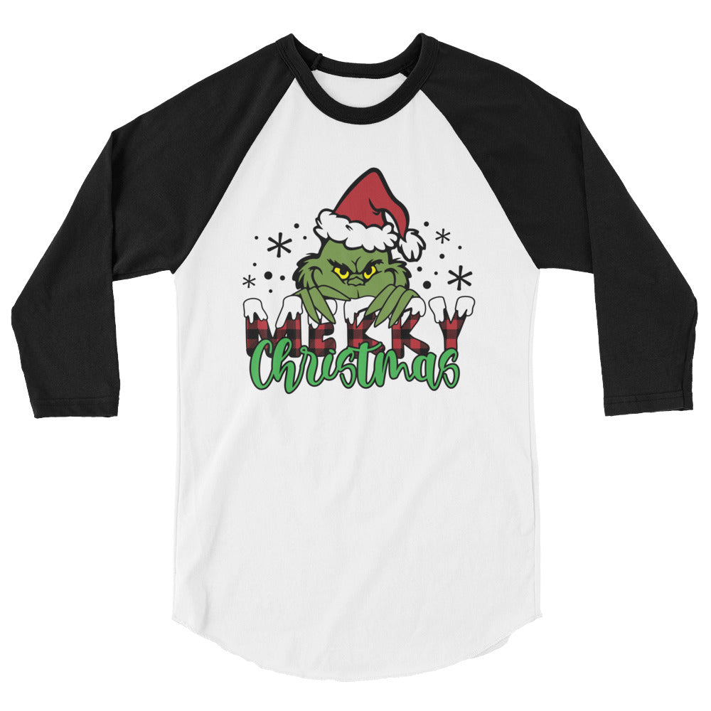 Grinch Merry Christmas 3/4 sleeve raglan shirt