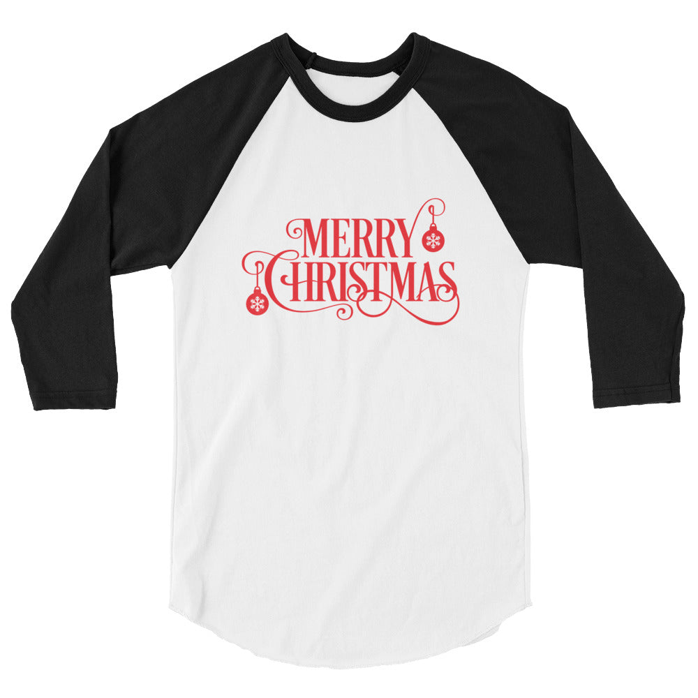 Merry Christmas Ornament 3/4 sleeve raglan shirt