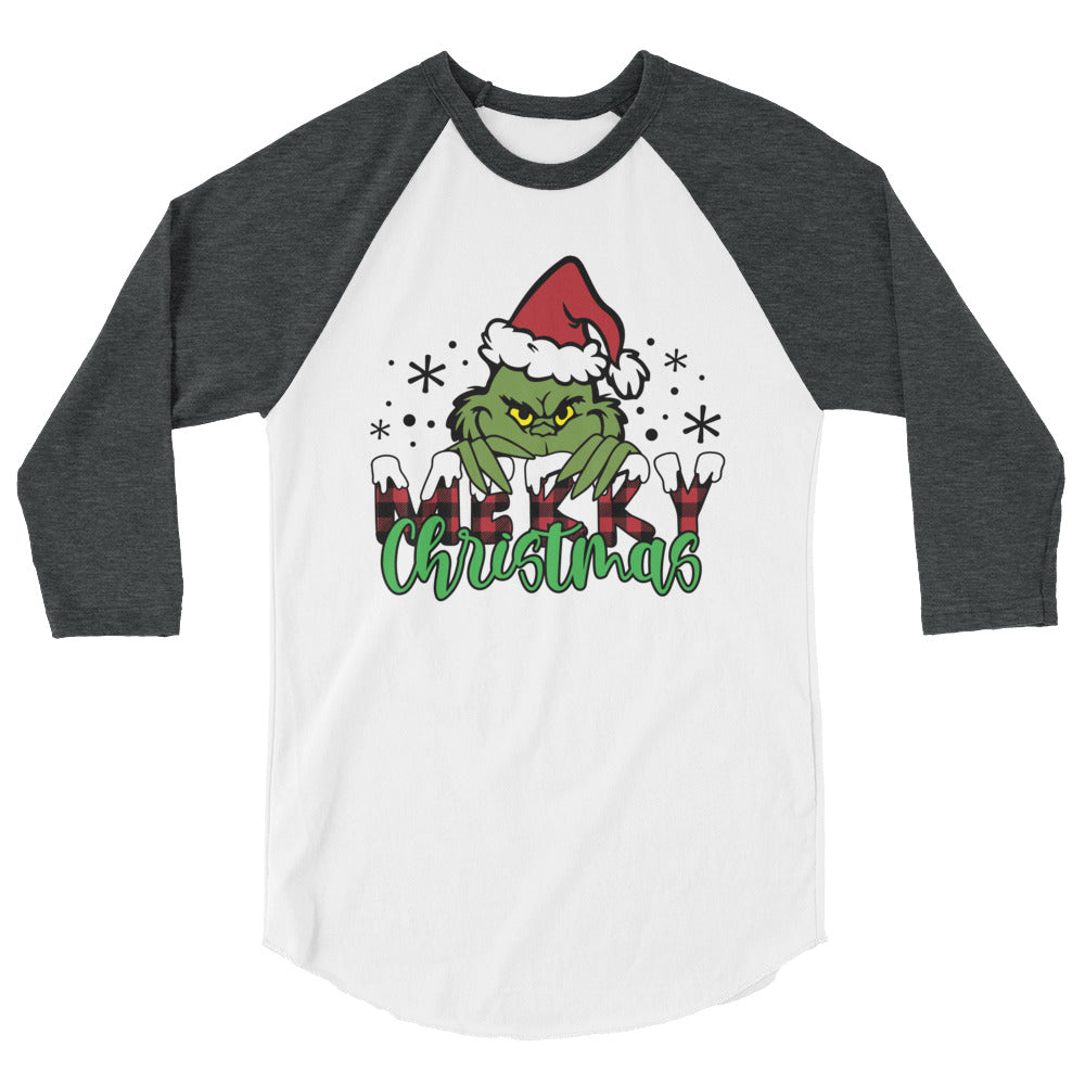 Grinch Merry Christmas 3/4 sleeve raglan shirt