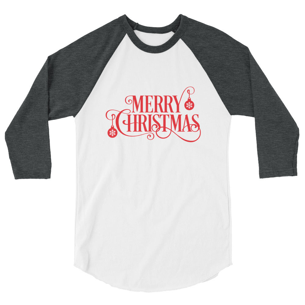Merry Christmas Ornament 3/4 sleeve raglan shirt