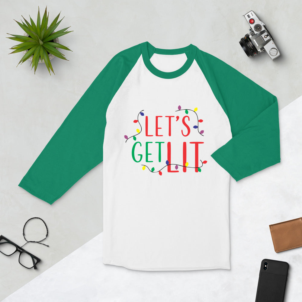 Let's Get Lit Christmas Shirt 3/4 sleeve raglan shirt