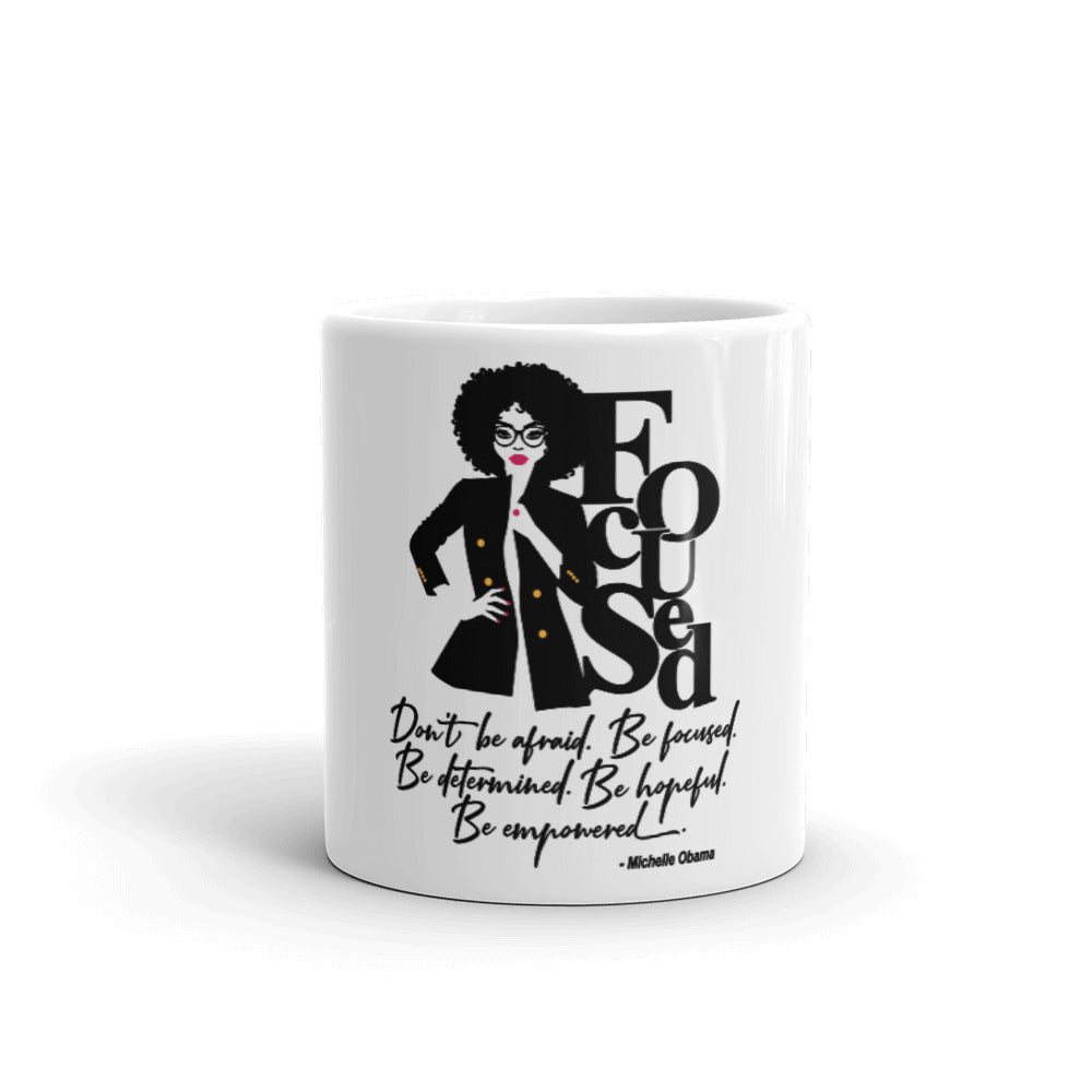 FOCUSED White glossy mug