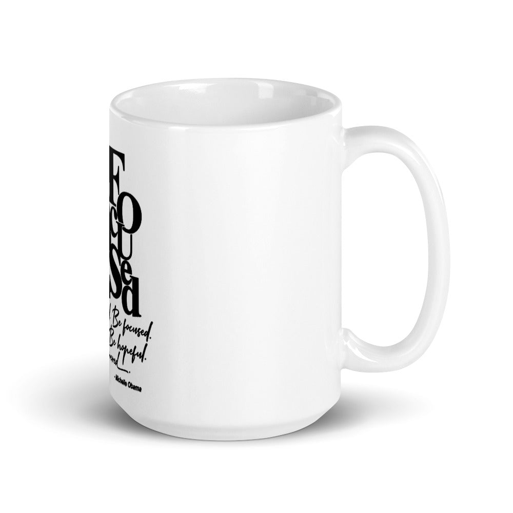 FOCUSED White glossy mug