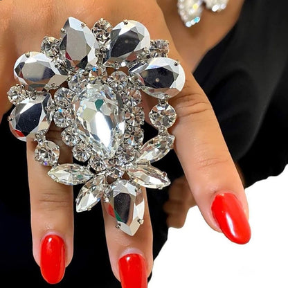 Exaggerated Crystal Open Rings Adjustable Jewelry Rhinestone Gemstone Accessories