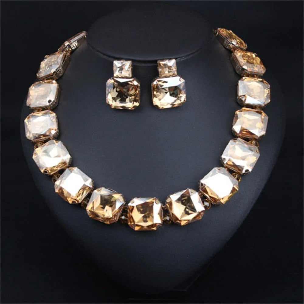 Square Crystal Necklace Set