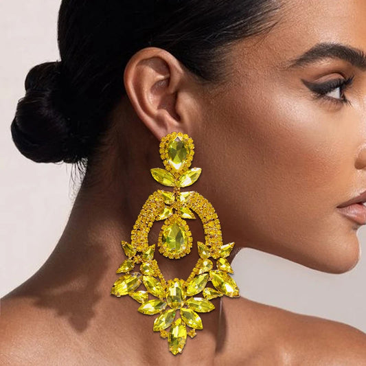 Exaggerated Yellow Rhinestone Big Size Earrings