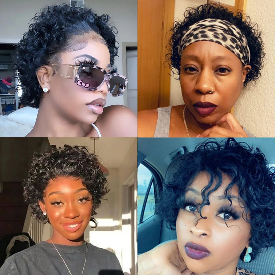 Short Bob Wigs Pixie Cut Wig Human Hair Deep Wave Frontal Wet and Wavy Glueless Curly Lace Front Wig Transparen Hd Lace Wigs