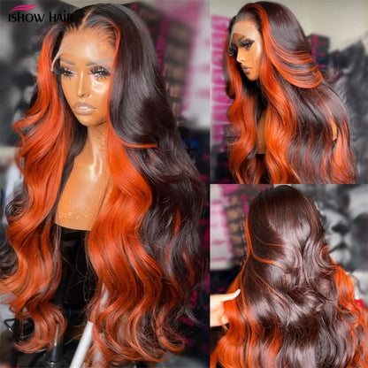 Highlight Ginger Lace Front Human Hair Wigs Glueless 13x4 HD Body Wave Lace Front Wig Brazilian Remy