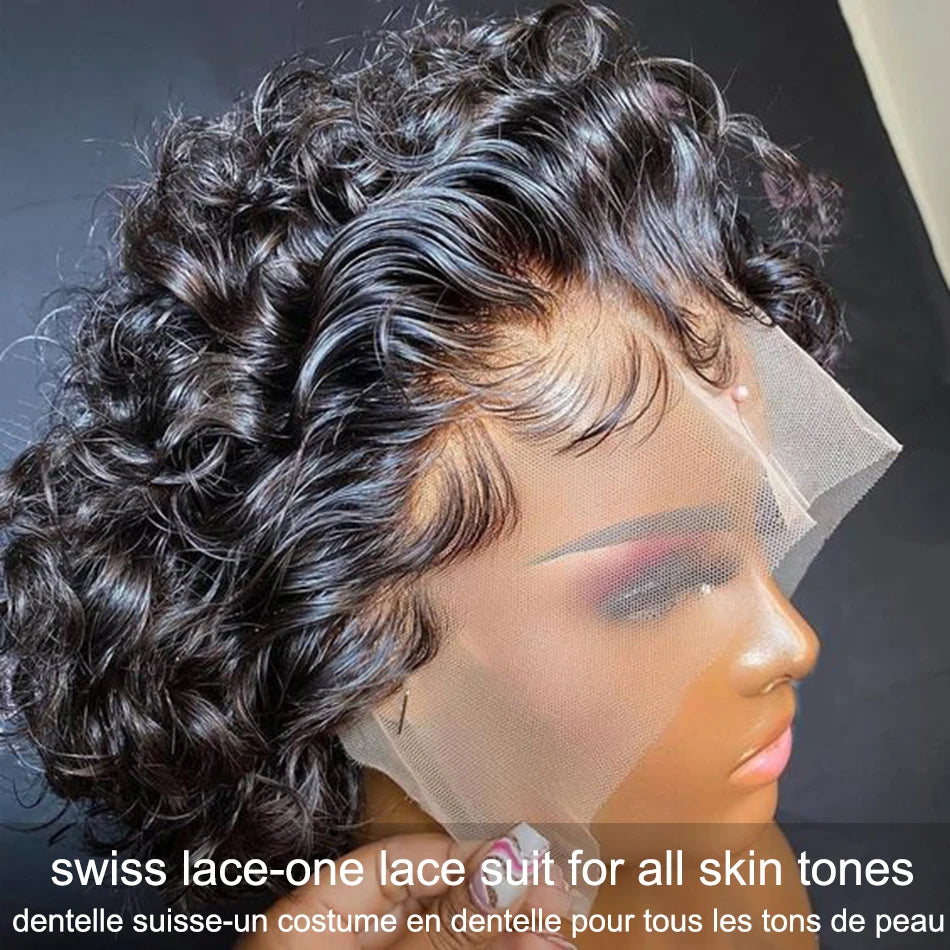 Short Bob Wigs Pixie Cut Wig Human Hair Deep Wave Frontal Wet and Wavy Glueless Curly Lace Front Wig Transparen Hd Lace Wigs