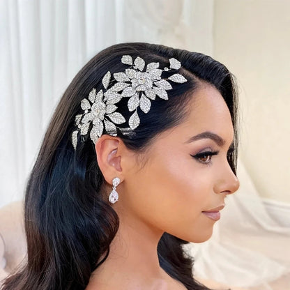 Bridal Rhinestone Flower Hair Comb Wedding