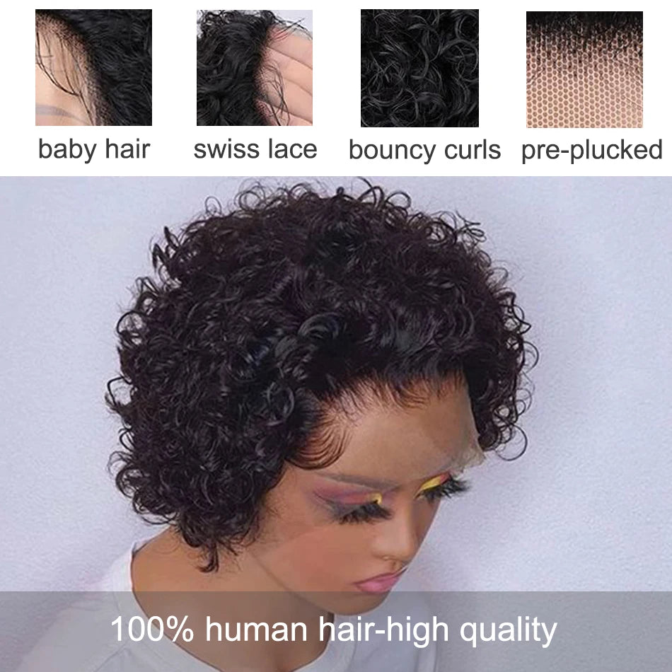 Short Bob Wigs Pixie Cut Wig Human Hair Deep Wave Frontal Wet and Wavy Glueless Curly Lace Front Wig Transparen Hd Lace Wigs