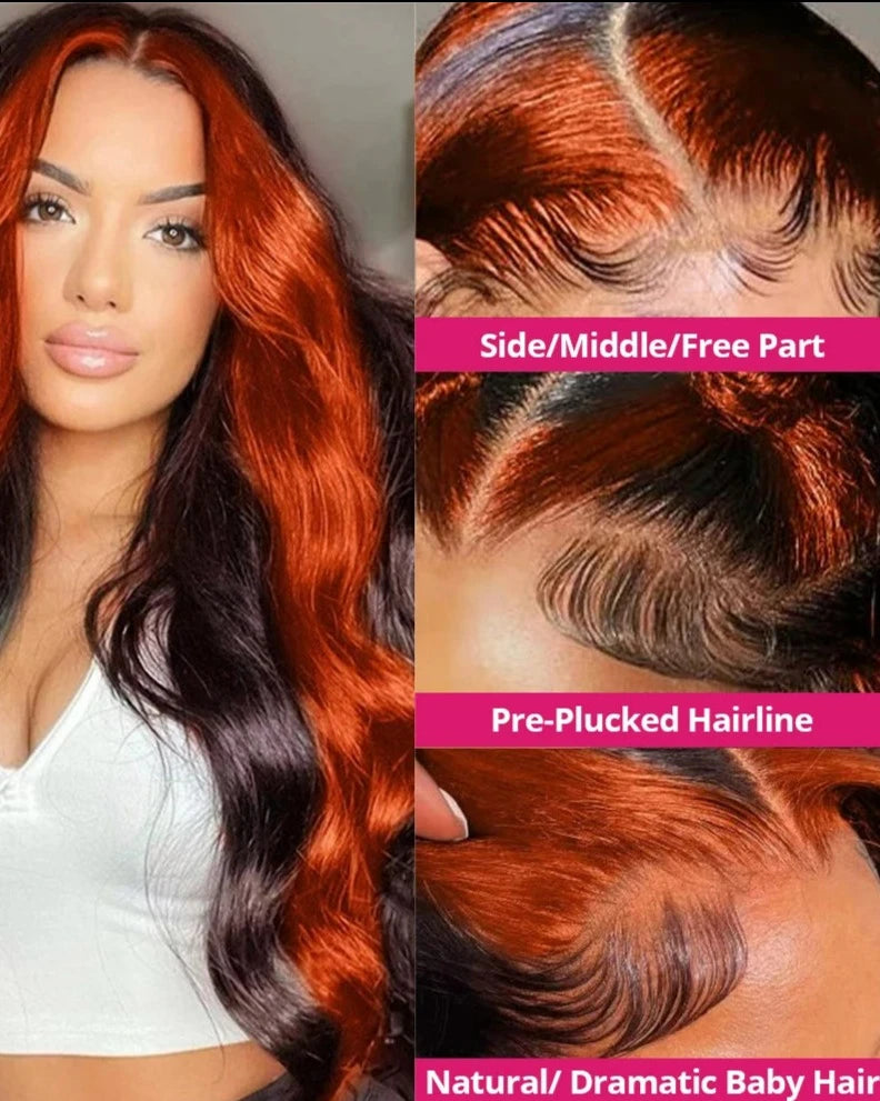 Highlight Ginger Lace Front Human Hair Wigs Glueless 13x4 HD Body Wave Lace Front Wig Brazilian Remy