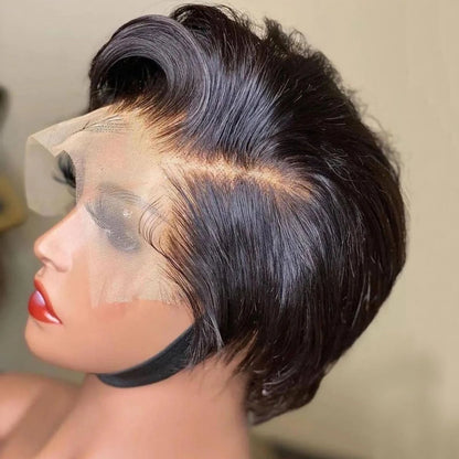 Straight Pixie Cut Wig Transparent Lace Human Hair Short Bob Wig T Part