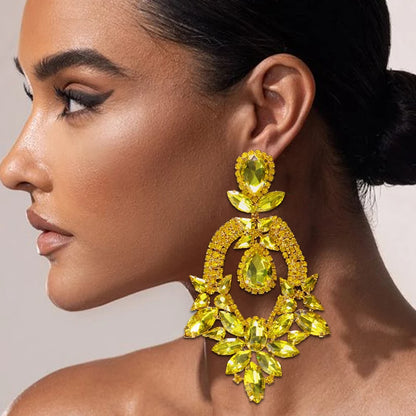 Exaggerated Yellow Rhinestone Big Size Earrings