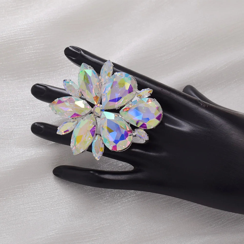 Big size 6*6.8cm Crystal AB glass rhinestone ring