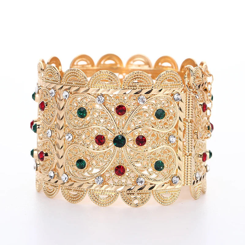 Fashion Moroccan Style Caftan Wedding Rhinestone Wide Bracelet Retro Arab Women's Bracelet Jewelry