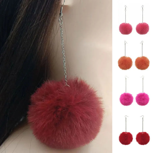 Elegant Pompom Dangle Soft Fur Earrings