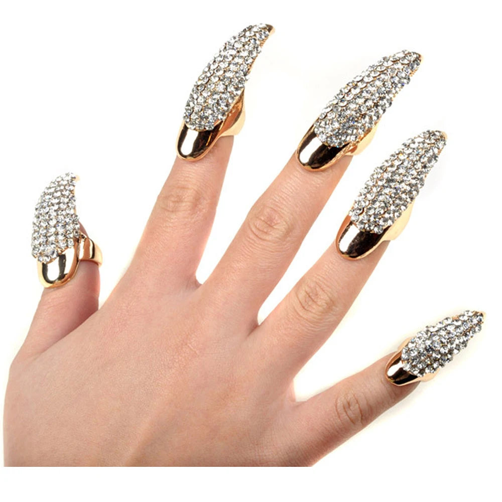 5Pcs/set Unisex Retro Punk Rock Crystal Rhinestone Claw Rings