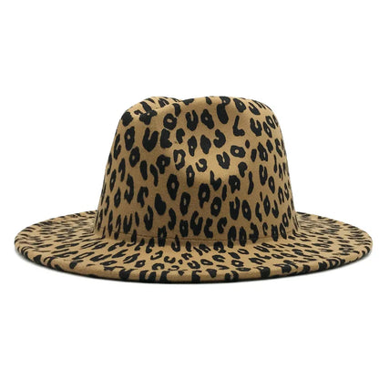 2021 winter fedora hats for women fashion Flat wide Brim Panama Wool Felt Jazz Fedora Hats for men Leopard goth top wedding Hat