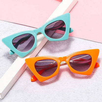 SO&amp;EI Fashion Unique Cat Eye Women Sunglasses Retro Colorful Eyewear Shades UV400 Men Candy Color Trending Glasses Frame