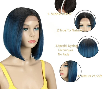 Bella Blue Bob Lace Wig Synthetic Lace Wigs For Female High Quality