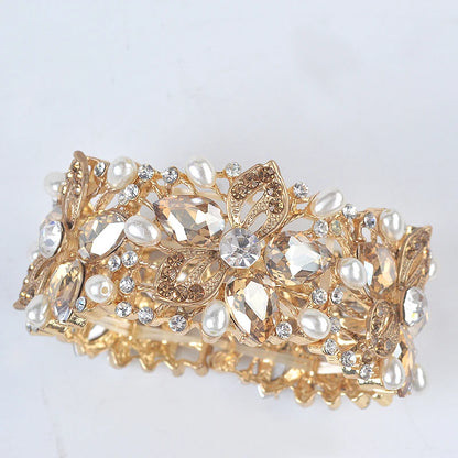 Luxury Champagne Color Crystal Pearl Cuff Bangles Bracelet