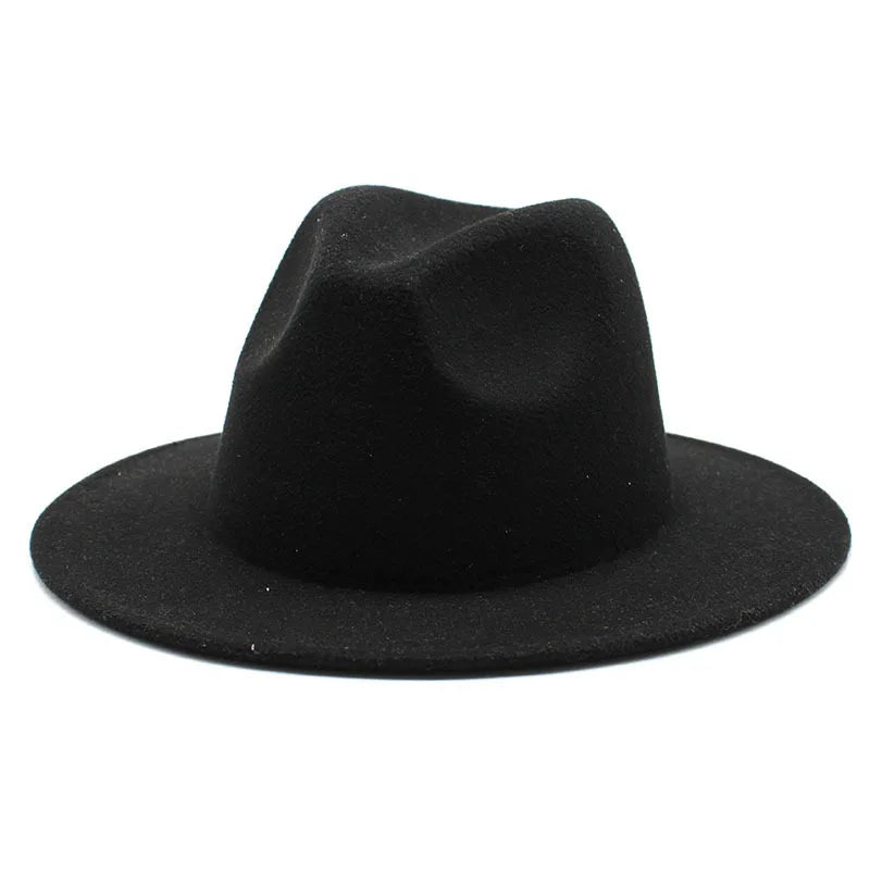 New Fedoras Big Brim Hats For Women British Style Vintage Church Hats Lady Flat Brim  jazz cap Autumn Winter Womens Felt Hat